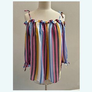 ✨NWT✨ A.N.A Blue, Pink & White Off Shoulder Top